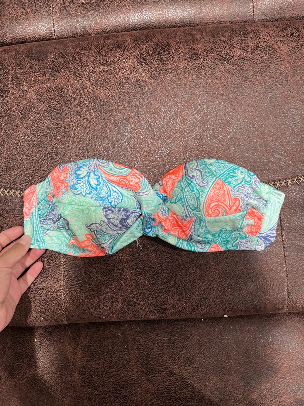 Victoria's Secret Paisley Bikini Top in Teal, Coral & Blue